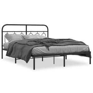 VidaXL Bedframe met hoofdbord metaal zwart 135x190 cm