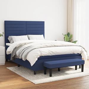 VidaXL Boxspring met matras stof blauw 140x200 cm