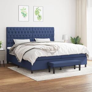 VidaXL Boxspring met matras stof blauw 200x200 cm