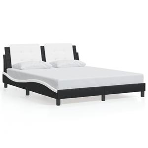 VidaXL Bedframe met hoofdbord kunstleer zwart en wit 160x200 cm