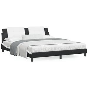 VidaXL Bedframe met hoofdbord kunstleer zwart en wit 180x200 cm