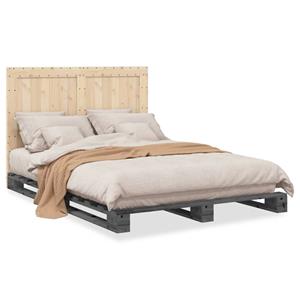 VidaXL Bedframe met hoofdbord massief grenenhout grijs 140x200 cm