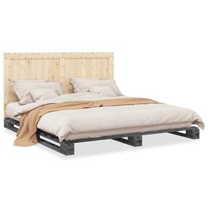 VidaXL Bedframe met hoofdbord massief grenenhout grijs 200x200 cm