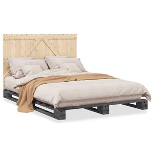 VidaXL Bedframe met hoofdbord massief grenenhout grijs 160x200 cm