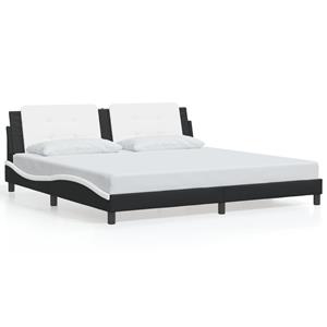 VidaXL Bedframe met hoofdbord kunstleer zwart en wit 200x200 cm