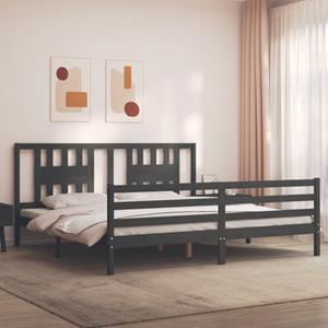 VidaXL Bedframe met hoofdbord massief hout grijs 200x200 cm