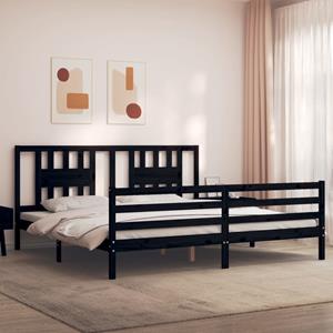 VidaXL Bedframe met hoofdbord massief hout zwart 200x200 cm