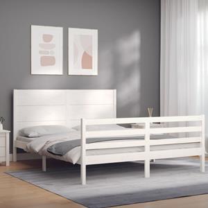 VidaXL Bedframe met hoofdbord massief hout wit 160x200 cm