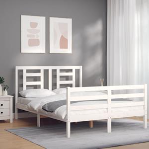 VidaXL Bedframe met hoofdbord massief hout wit 120x200 cm