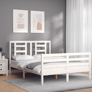 VidaXL Bedframe met hoofdbord massief hout wit 140x200 cm