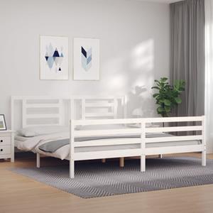 VidaXL Bedframe met hoofdbord massief hout wit 200x200 cm