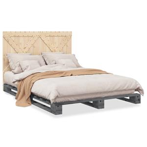 VidaXL Bedframe met hoofdbord massief grenenhout grijs 160x200 cm