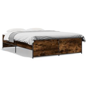 VidaXL Bedframe bewerkt hout metaal gerookt eikenkleurig 140x190 cm