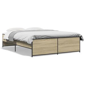 VidaXL Bedframe bewerkt hout metaal sonoma eikenkleurig 135x190 cm