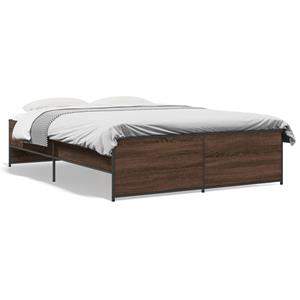 VidaXL Bedframe bewerkt hout metaal bruin eikenkleur 135x190 cm