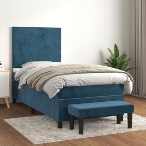 VidaXL Boxspring met matras fluweel donkerblauw 100x200 cm