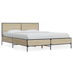 VidaXL Bedframe bewerkt hout metaal sonoma eikenkleurig 120x190 cm