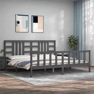 VidaXL Bedframe met hoofdbord massief hout grijs 200x200 cm