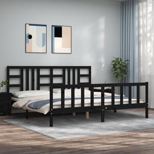 VidaXL Bedframe met hoofdbord massief hout zwart 200x200 cm