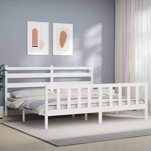 VidaXL Bedframe met hoofdbord massief hout wit 200x200 cm