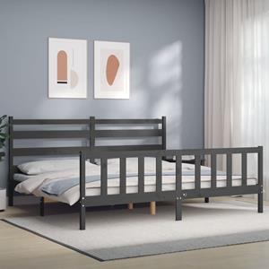 VidaXL Bedframe met hoofdbord massief hout grijs 200x200 cm