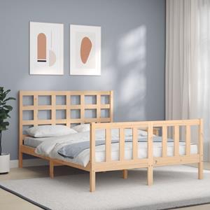 VidaXL Bedframe met hoofdbord massief hout 140x190 cm