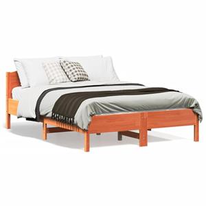 VidaXL Bedframe met hoofdbord massief grenenhout wasbruin 140x190 cm