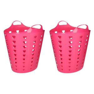 Merkloos Set van 2x stuks roze wasmand flexibel 60 liter -