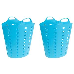 Merkloos Set van 2x stuks blauwe wasmand flexibel 60 liter -