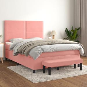 VidaXL Boxspring met matras fluweel roze 140x190 cm