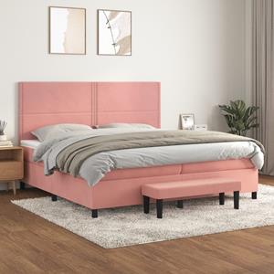 VidaXL Boxspring met matras fluweel roze 200x200 cm