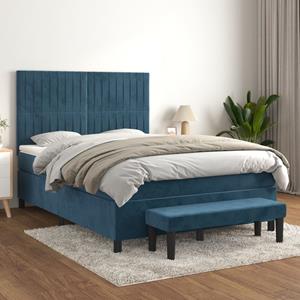 VidaXL Boxspring met matras fluweel donkerblauw 140x200 cm