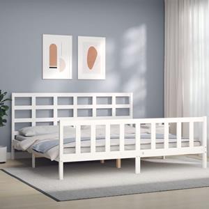 VidaXL Bedframe met hoofdbord massief hout wit 180x200 cm