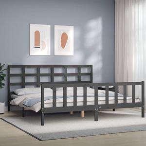 VidaXL Bedframe met hoofdbord massief hout grijs 200x200 cm