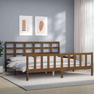 VidaXL Bedframe met hoofdbord massief hout honingbruin 200x200 cm