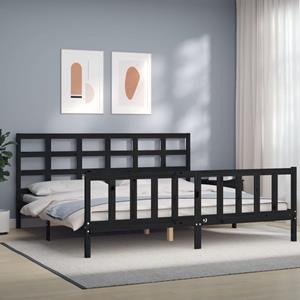 VidaXL Bedframe met hoofdbord massief hout zwart 200x200 cm