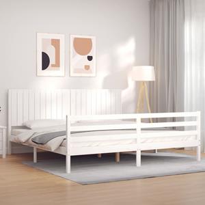 VidaXL Bedframe met hoofdbord massief hout wit 200x200 cm