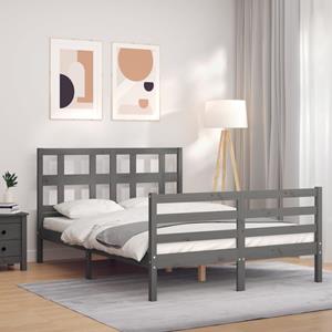 VidaXL Bedframe met hoofdbord massief hout grijs 140x190 cm