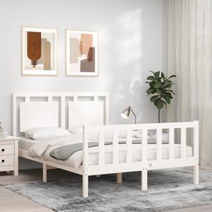 VidaXL Bedframe met hoofdbord massief hout wit 140x190 cm