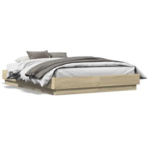 VidaXL Bedframe met LED-verlichting sonoma eikenkleurig 135x190 cm