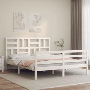 VidaXL Bedframe met hoofdbord massief hout wit 160x200 cm