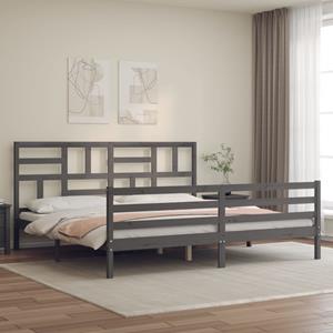 VidaXL Bedframe met hoofdbord massief hout grijs 200x200 cm