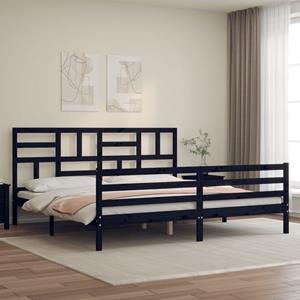 VidaXL Bedframe met hoofdbord massief hout zwart 200x200 cm