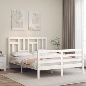 VidaXL Bedframe met hoofdbord massief hout wit 140x190 cm