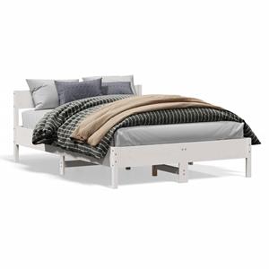 VidaXL Bedframe met hoofdbord massief grenenhout wit 150x200 cm