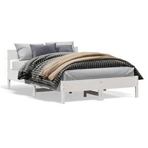 VidaXL Bedframe met hoofdbord massief grenenhout wit 135x190 cm