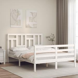 VidaXL Bedframe met hoofdbord massief hout wit 140x200 cm