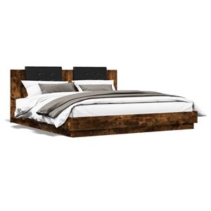 VidaXL Bedframe met hoofdeinde bewerkt hout gerookt eiken 200x200 cm