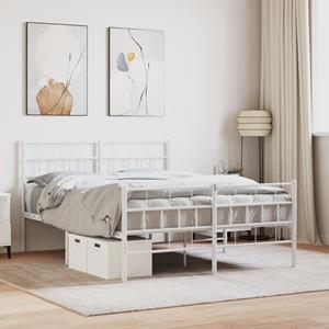 VidaXL Bedframe met hoofd- en voeteneinde metaal wit 135x190 cm