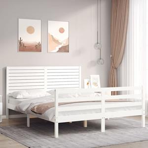 VidaXL Bedframe met hoofdbord massief hout wit 160x200 cm